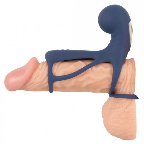 Синяя вибронасадка на пенис Vibrating Cock Sleeve with Ball Ring